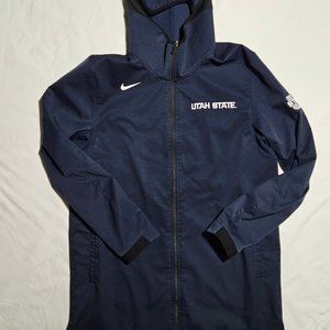 NIKE UTAH STATE AGGIES REPEL SHEILD LONG JACKET LARGE NAVY EUC